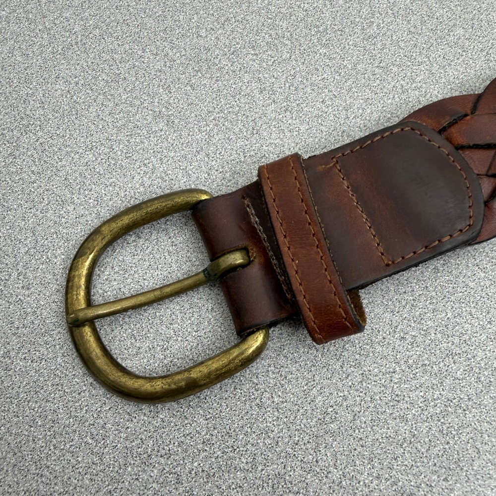 Talbots Belt Womens Medium Brown Braided Leather Antique Brass Buckle Classic - Picture 2 of 6
